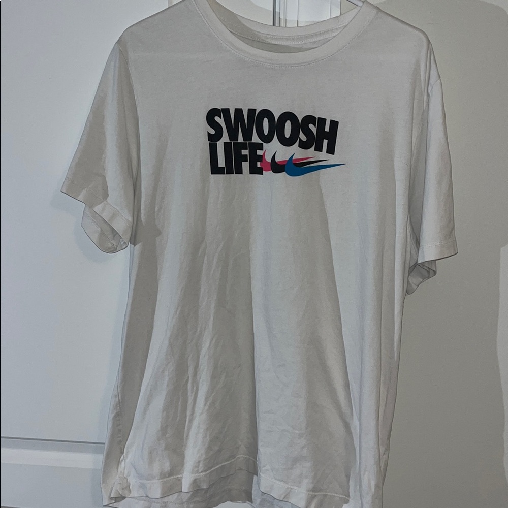 Vintage Nike Swoosh Life White tee t shirt XL slim Faded wears like Large